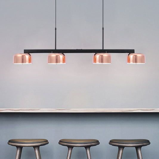 4-Light Diner Island Lamp Nordic LED Hanging Light Fixture with Drum Acrylic Shade Rose Gold Clearhalo 'Ceiling Lights' 'Island Lights' 'Lighting' 2628159