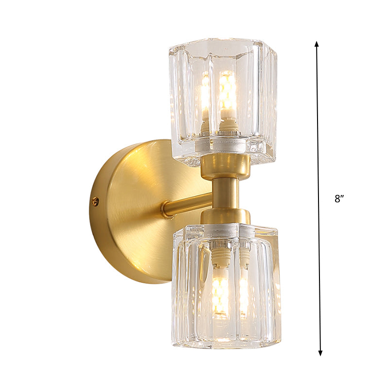 Tapered Living Room Wall Light Clear Crystal 2 Bulbs Modern Style Wall Sconce Lamp in Gold Finish Clearhalo 'Modern wall lights' 'Modern' 'Wall Lamps & Sconces' 'Wall Lights' Lighting' 262823