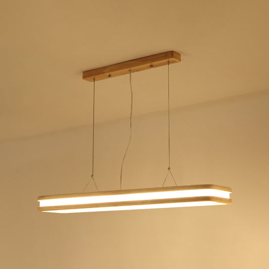 Wood Rectangular Hanging Island Lamp Minimalist LED Acrylic Ceiling Suspension Lamp for Dinner Wood 47" Clearhalo 'Ceiling Lights' 'Island Lights' 'Lighting' 2628237