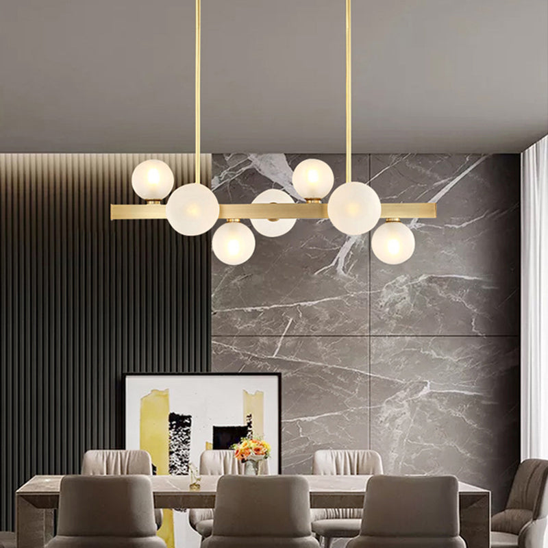 Simplicity Globe Pendant Lamp Frosted Glass Dining Room Island Lighting in Gold Clearhalo 'Ceiling Lights' 'Island Lights' 'Lighting' 2628248