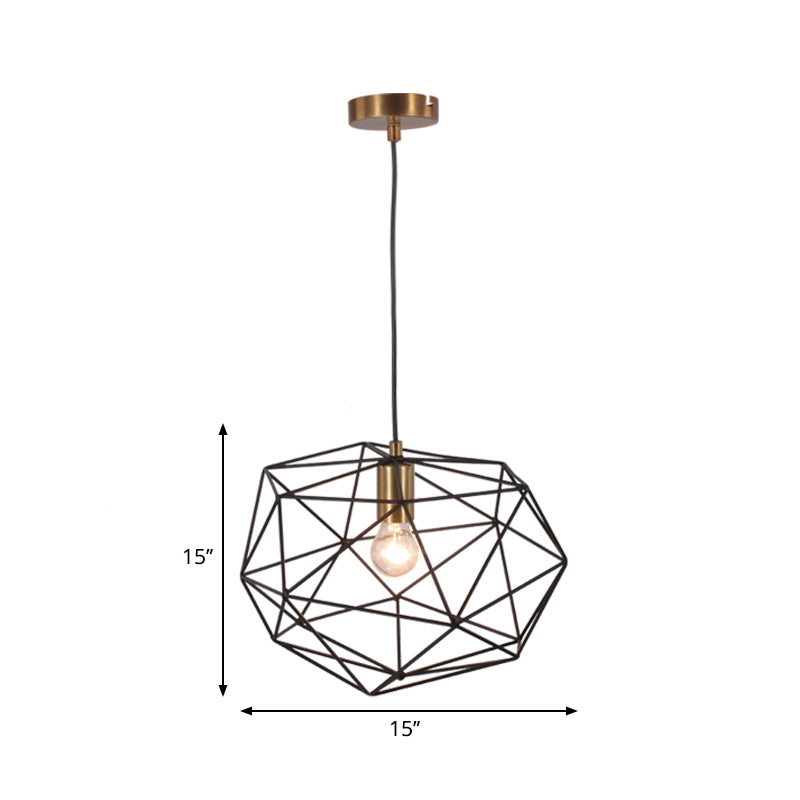 Black Wire Cage Pendant Lamp Vintage Style 1 Light Metallic Hanging Light Fixture for Dining Room, 12.5"/15" Width Clearhalo 'Art Deco Pendants' 'Black' 'Cast Iron' 'Ceiling Lights' 'Ceramic' 'Crystal' 'Industrial Pendants' 'Industrial' 'Metal' 'Middle Century Pendants' 'Pendant Lights' 'Pendants' 'Rustic Pendants' 'Tiffany' Lighting' 262825