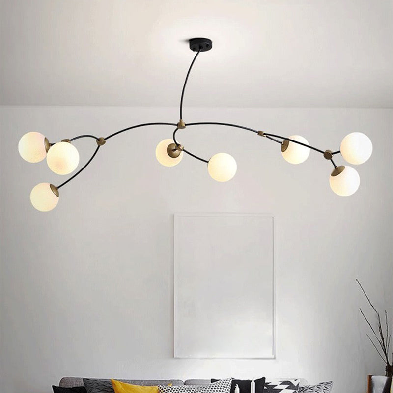 Black-Gold Molecular Suspension Lighting Minimalist Metal Island Light with Ball Glass Shade 8 Black-Gold Milk White Clearhalo 'Ceiling Lights' 'Island Lights' 'Lighting' 2628261