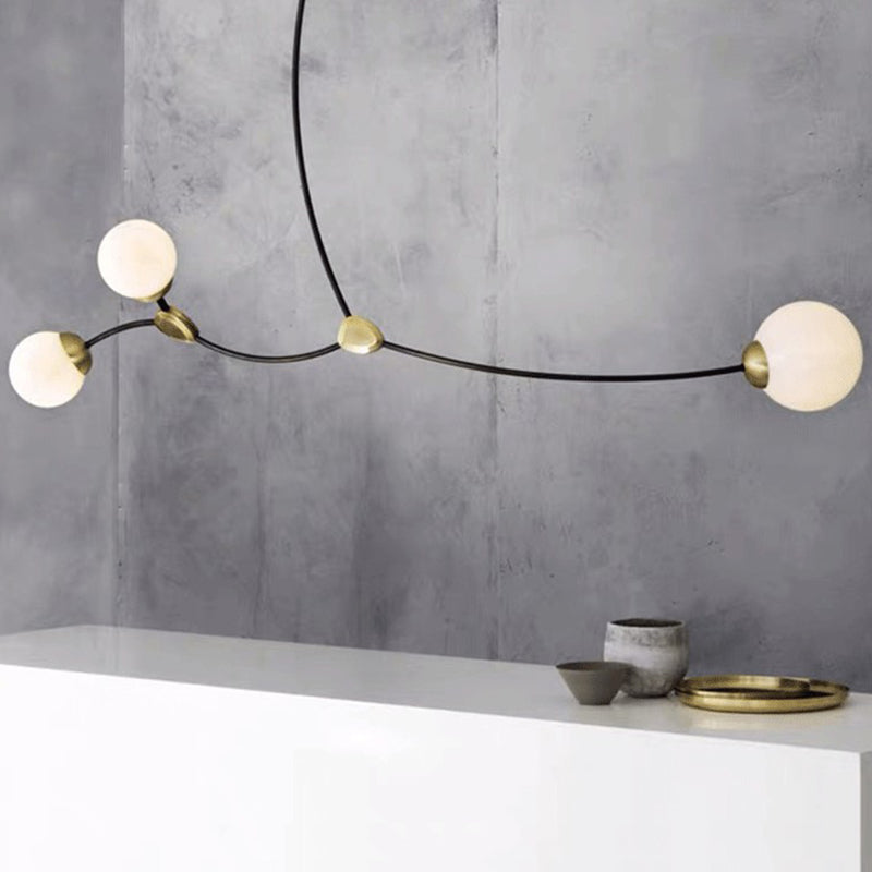 Black-Gold Molecular Suspension Lighting Minimalist Metal Island Light with Ball Glass Shade 3 Black-Gold Milk White Clearhalo 'Ceiling Lights' 'Island Lights' 'Lighting' 2628264