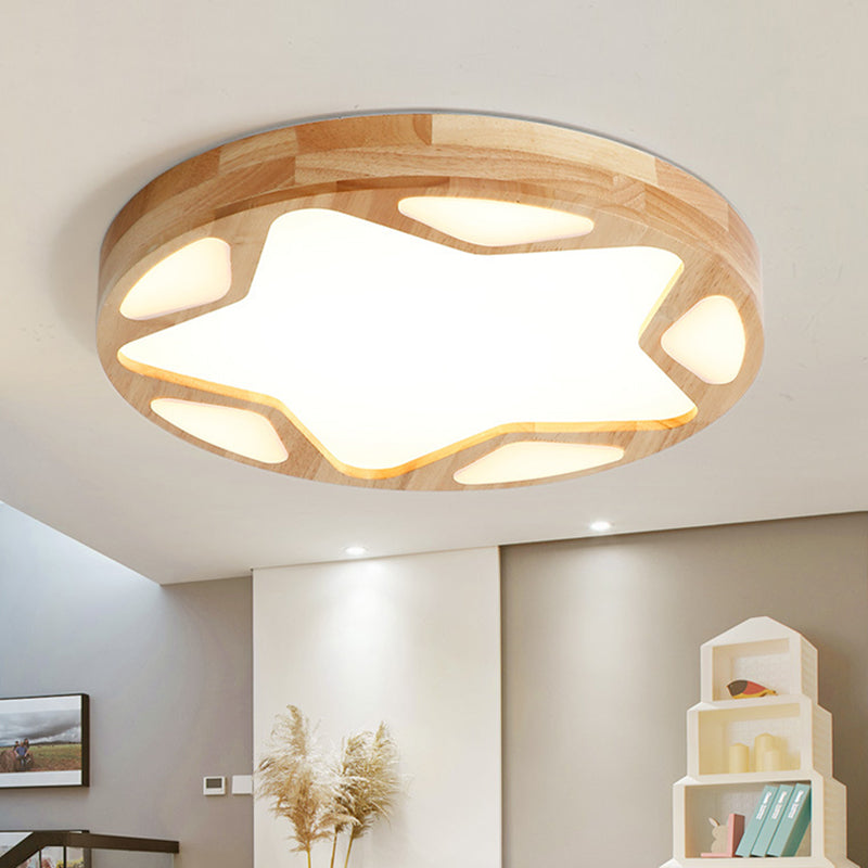 Modern Minimalist Round Ceiling Flush Mount Light Natural Wood Star Living Room Flush Mount Lighting Clearhalo 'Ceiling Lights' 'Close To Ceiling Lights' 'Lighting' 2628270