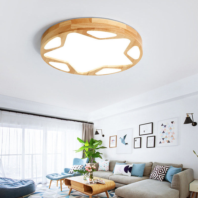 Modern Minimalist Round Ceiling Flush Mount Light Natural Wood Star Living Room Flush Mount Lighting Clearhalo 'Ceiling Lights' 'Close To Ceiling Lights' 'Lighting' 2628273