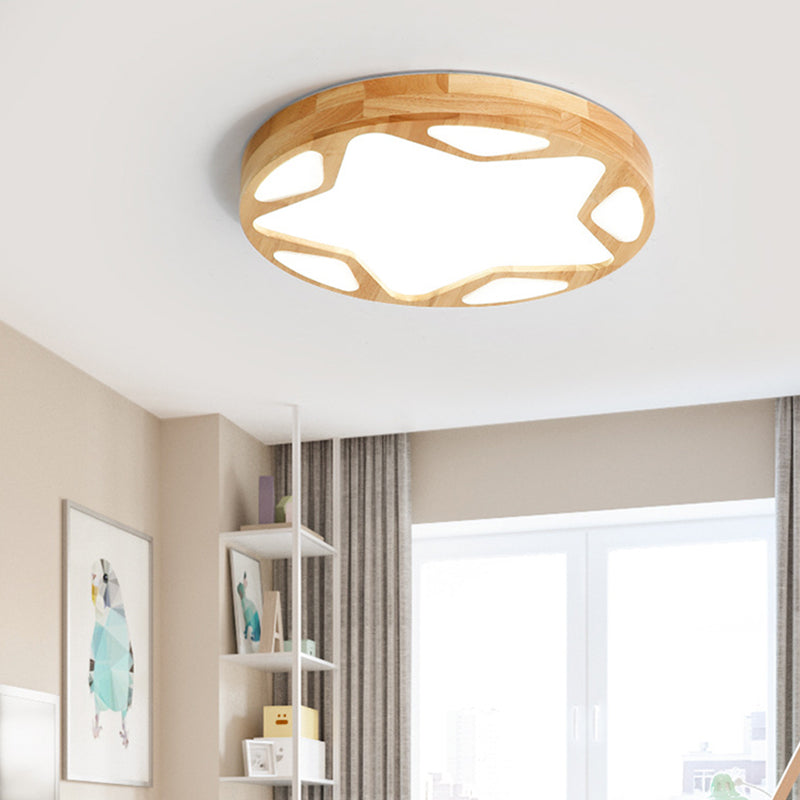 Modern Minimalist Round Ceiling Flush Mount Light Natural Wood Star Living Room Flush Mount Lighting Clearhalo 'Ceiling Lights' 'Close To Ceiling Lights' 'Lighting' 2628274