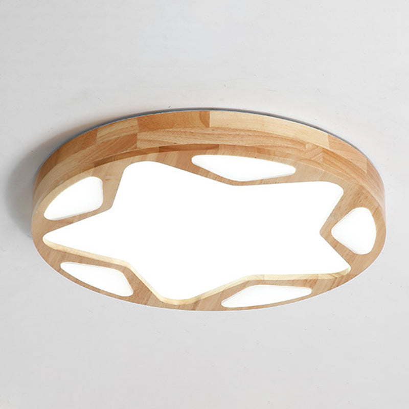 Modern Minimalist Round Ceiling Flush Mount Light Natural Wood Star Living Room Flush Mount Lighting Clearhalo 'Ceiling Lights' 'Close To Ceiling Lights' 'Lighting' 2628276