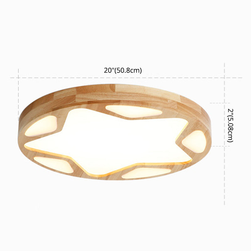 Modern Minimalist Round Ceiling Flush Mount Light Natural Wood Star Living Room Flush Mount Lighting Clearhalo 'Ceiling Lights' 'Close To Ceiling Lights' 'Lighting' 2628277