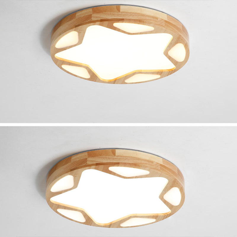 Modern Minimalist Round Ceiling Flush Mount Light Natural Wood Star Living Room Flush Mount Lighting Clearhalo 'Ceiling Lights' 'Close To Ceiling Lights' 'Lighting' 2628278