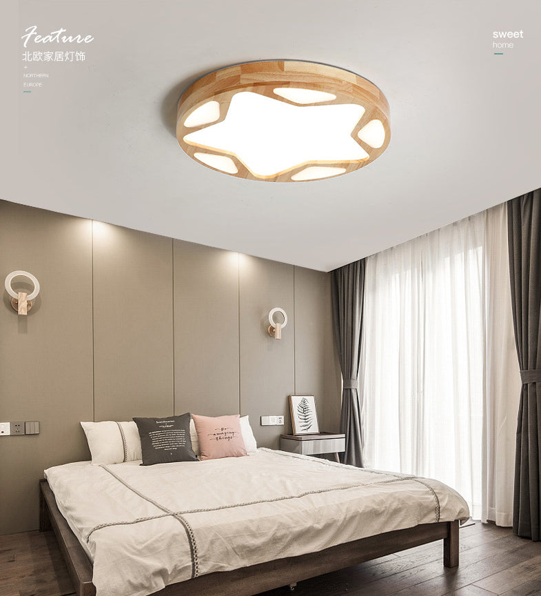 Modern Minimalist Round Ceiling Flush Mount Light Natural Wood Star Living Room Flush Mount Lighting Clearhalo 'Ceiling Lights' 'Close To Ceiling Lights' 'Lighting' 2628280