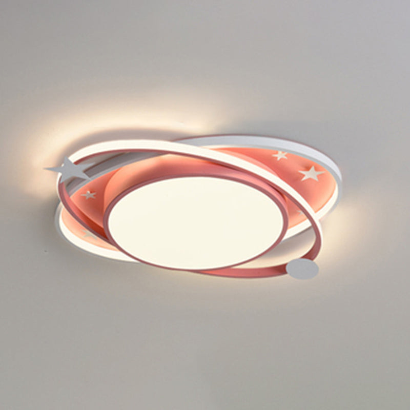 Nordic Metal Flush Mount Light Fixture Saturn Flush Mount Spotlight with White Acrylic Shade for Kids Bedroom Pink Clearhalo 'Ceiling Lights' 'Close To Ceiling Lights' 'Lighting' 2628300