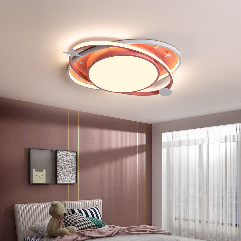 Nordic Metal Flush Mount Light Fixture Saturn Flush Mount Spotlight with White Acrylic Shade for Kids Bedroom Clearhalo 'Ceiling Lights' 'Close To Ceiling Lights' 'Lighting' 2628302