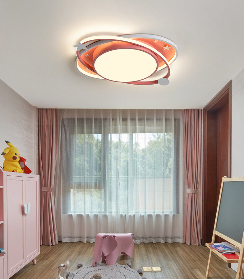 Nordic Metal Flush Mount Light Fixture Saturn Flush Mount Spotlight with White Acrylic Shade for Kids Bedroom Clearhalo 'Ceiling Lights' 'Close To Ceiling Lights' 'Lighting' 2628313