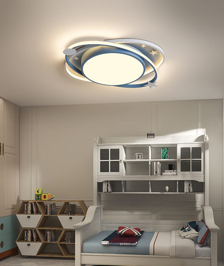 Nordic Metal Flush Mount Light Fixture Saturn Flush Mount Spotlight with White Acrylic Shade for Kids Bedroom Clearhalo 'Ceiling Lights' 'Close To Ceiling Lights' 'Lighting' 2628314