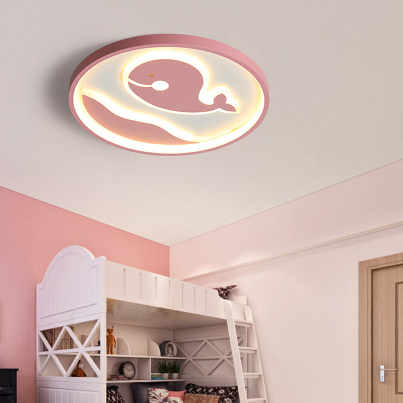 Nordic Metal Flush Mount Light Fixture Cartoon Whale Flush Mount Spotlight for Kids Bedroom Pink Clearhalo 'Ceiling Lights' 'Close To Ceiling Lights' 'Lighting' 2628317