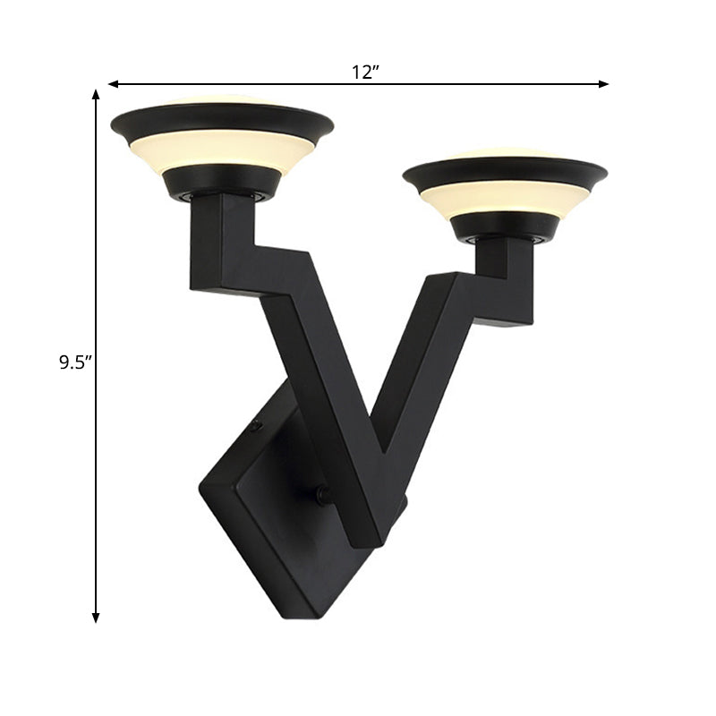 2 Lights Wall Lamp Country V Shaped Metal Sconce Light Fixture in Black for Living Room Clearhalo 'Wall Lamps & Sconces' 'Wall Lights' Lighting' 262838