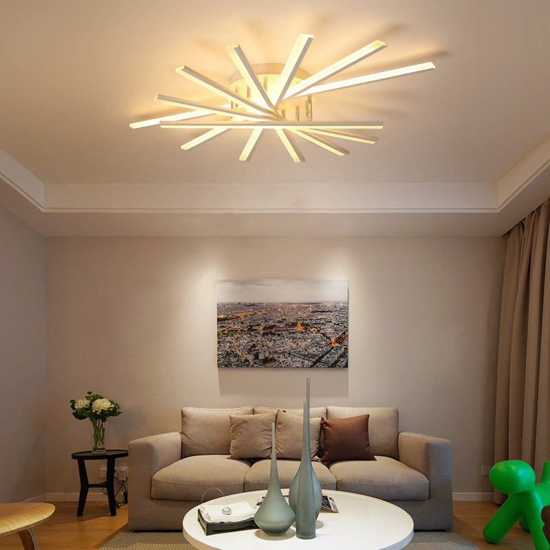 Modern Minimalism Metal Semi Flush Mount Light Fixture 7 Light Linear LED Semi Flush for Living Room Clearhalo 'Ceiling Lights' 'Close To Ceiling Lights' 'Lighting' 2628417