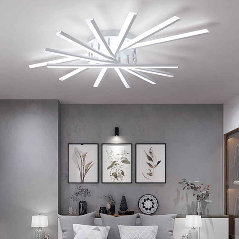 Modern Minimalism Metal Semi Flush Mount Light Fixture 7 Light Linear LED Semi Flush for Living Room White White Clearhalo 'Ceiling Lights' 'Close To Ceiling Lights' 'Lighting' 2628419