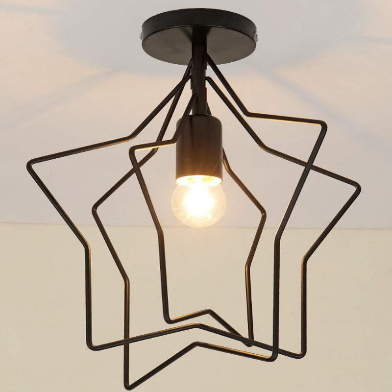 Black 1 Light Ceiling Lighting Retro Iron Star Semi Flush Mount Lighting for Living Room Clearhalo 'Ceiling Lights' 'Close To Ceiling Lights' 'Lighting' 2628426