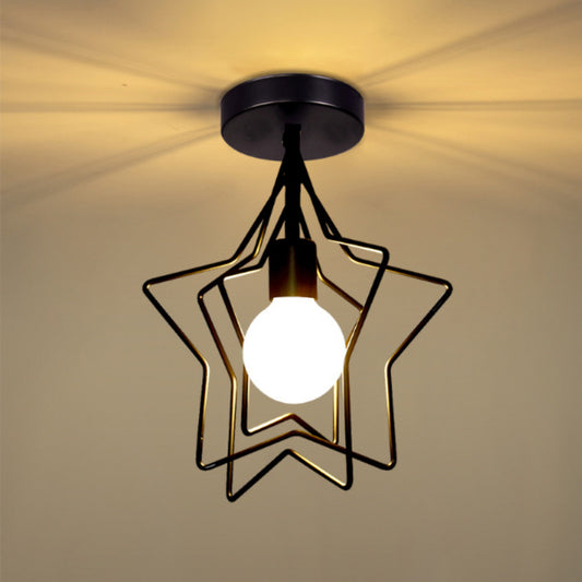 Black 1 Light Ceiling Lighting Retro Iron Star Semi Flush Mount Lighting for Living Room Clearhalo 'Ceiling Lights' 'Close To Ceiling Lights' 'Lighting' 2628429