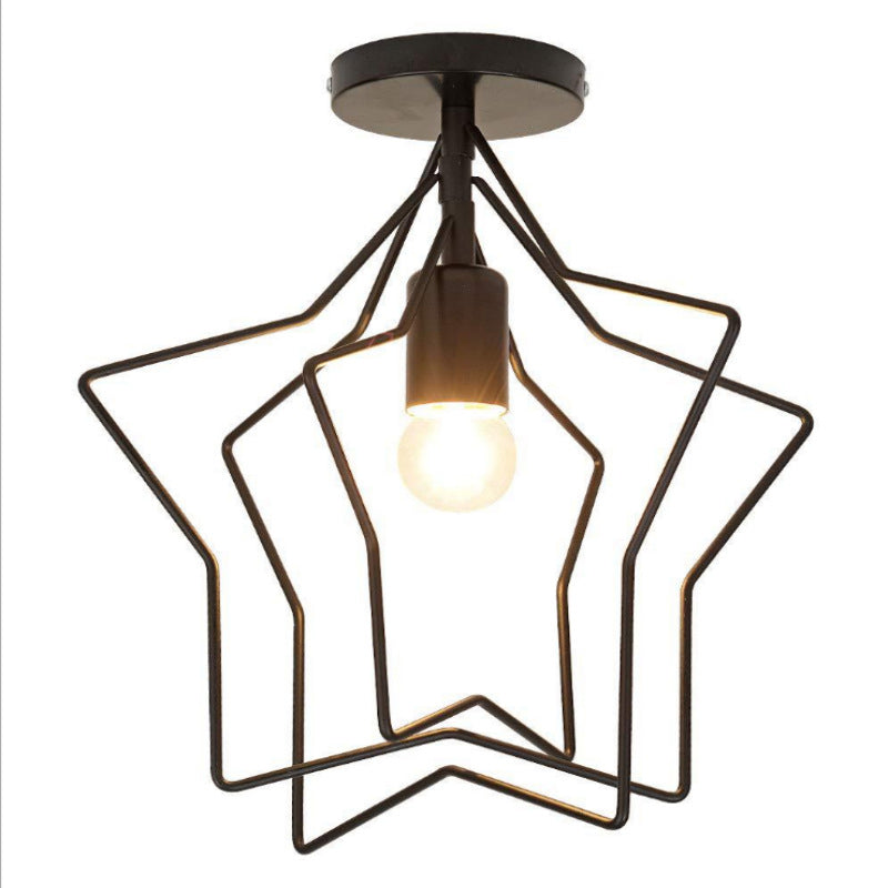 Black 1 Light Ceiling Lighting Retro Iron Star Semi Flush Mount Lighting for Living Room Clearhalo 'Ceiling Lights' 'Close To Ceiling Lights' 'Lighting' 2628430