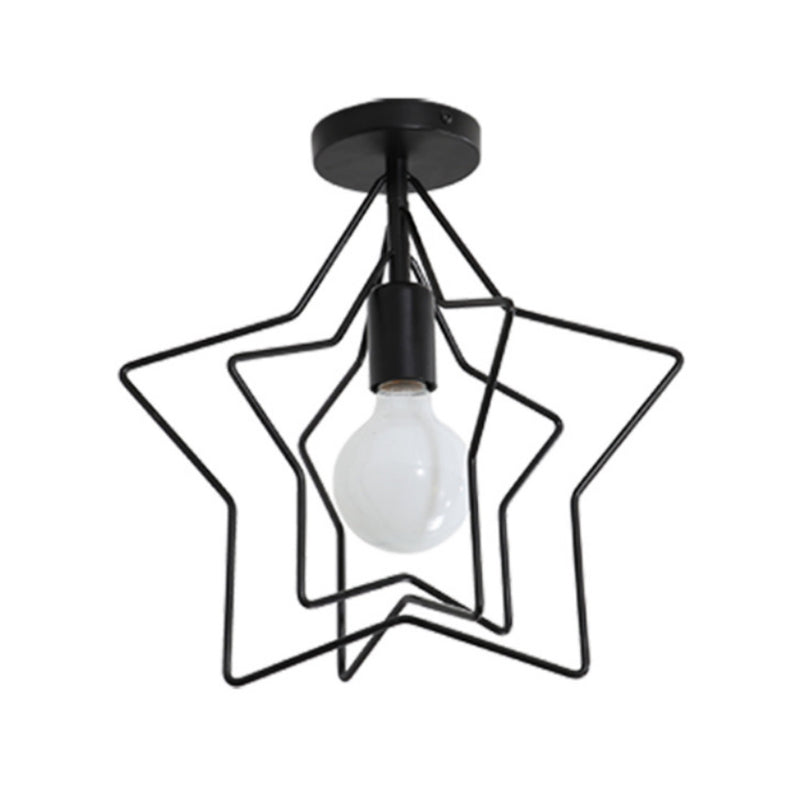 Black 1 Light Ceiling Lighting Retro Iron Star Semi Flush Mount Lighting for Living Room Black Clearhalo 'Ceiling Lights' 'Close To Ceiling Lights' 'Lighting' 2628432