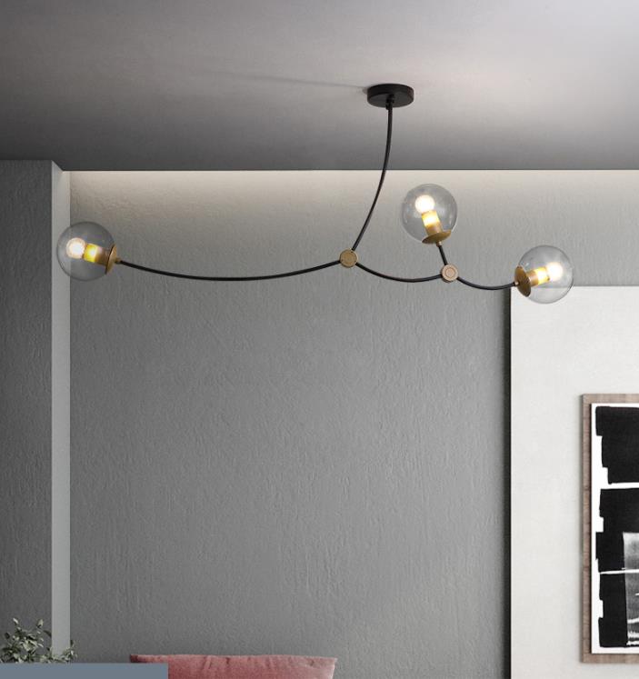 Black-Gold Molecular Suspension Lighting Minimalist Metal Island Light with Ball Glass Shade 3 Black-Gold Clear Clearhalo 'Ceiling Lights' 'Island Lights' 'Lighting' 2628439