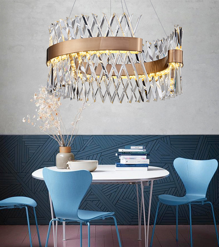 Simple Geometric Chandelier K9 Strip Crystal Dining Room LED Suspension Lighting in Rose Gold Clearhalo 'Ceiling Lights' 'Chandeliers' Lighting' 2628444