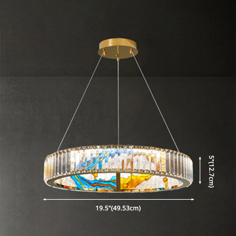 K9 Crystal Ring Shaped Chandelier Novelty Modern Gold LED Pendant Lamp with Abstract Print Clearhalo 'Ceiling Lights' 'Chandeliers' Lighting' 2628446