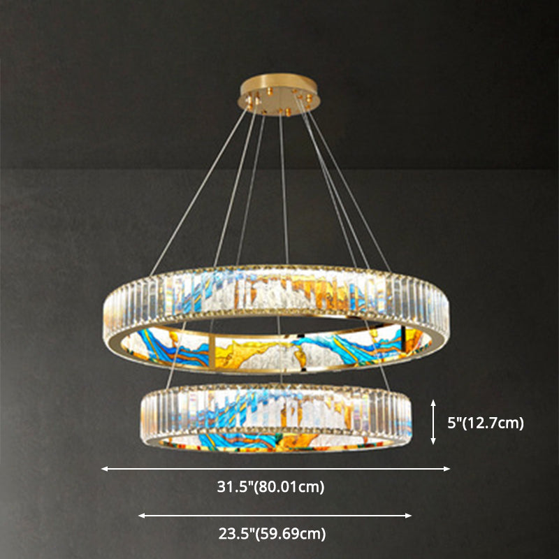 K9 Crystal Ring Shaped Chandelier Novelty Modern Gold LED Pendant Lamp with Abstract Print Clearhalo 'Ceiling Lights' 'Chandeliers' Lighting' 2628447