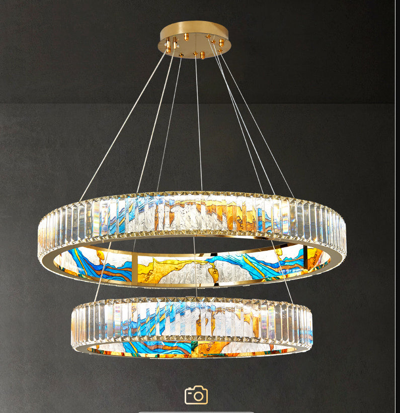 K9 Crystal Ring Shaped Chandelier Novelty Modern Gold LED Pendant Lamp with Abstract Print Clearhalo 'Ceiling Lights' 'Chandeliers' Lighting' 2628449