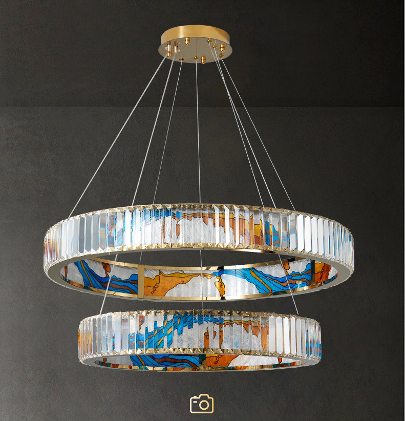 K9 Crystal Ring Shaped Chandelier Novelty Modern Gold LED Pendant Lamp with Abstract Print Clearhalo 'Ceiling Lights' 'Chandeliers' Lighting' 2628450