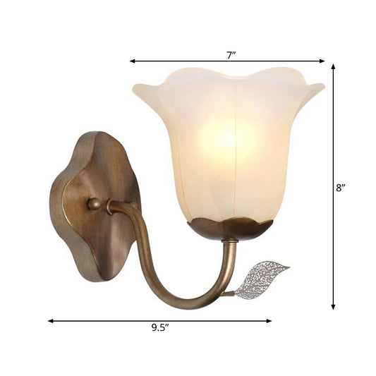 1 Light Flared Vanity Lamp Traditional White Glass Sconce Light Fixture for Dining Room with Curved Arm Clearhalo 'Wall Lamps & Sconces' 'Wall Lights' Lighting' 262846