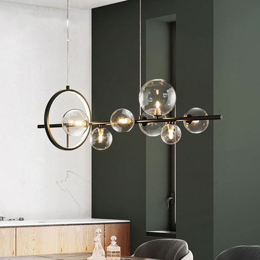 Modern Black Island Pendant Lighting Spherical Clear Glass Island Ceiling Light for Dining Table Clearhalo 'Ceiling Lights' 'Island Lights' 'Lighting' 2628484