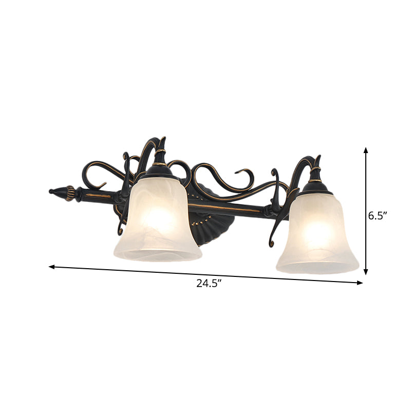 Frosted Glass Bronze Sconce Bell 2/3 Lights Traditional Wall Mounted Vanity Light for Bathroom Clearhalo 'Vanity Lights' 'Wall Lights' Lighting' 262850