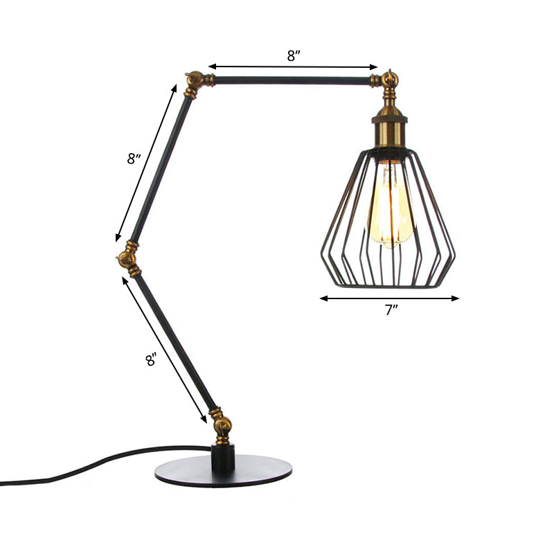 Diamond Cage Bedroom Table Lighting Metallic 1 Head Farmhouse Stylish Adjustable Table Lamp in Black/Brass Finish Clearhalo 'Lamps' 'Table Lamps' Lighting' 262853