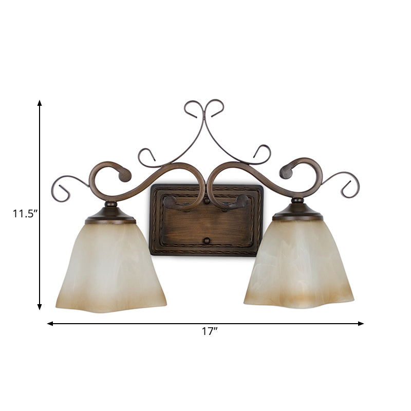 Flared Frosted Glass Vanity Lighting Traditional 2 Lights Bathroom Wall Mounted Lamp in Beige Clearhalo 'Vanity Lights' 'Wall Lights' Lighting' 262857