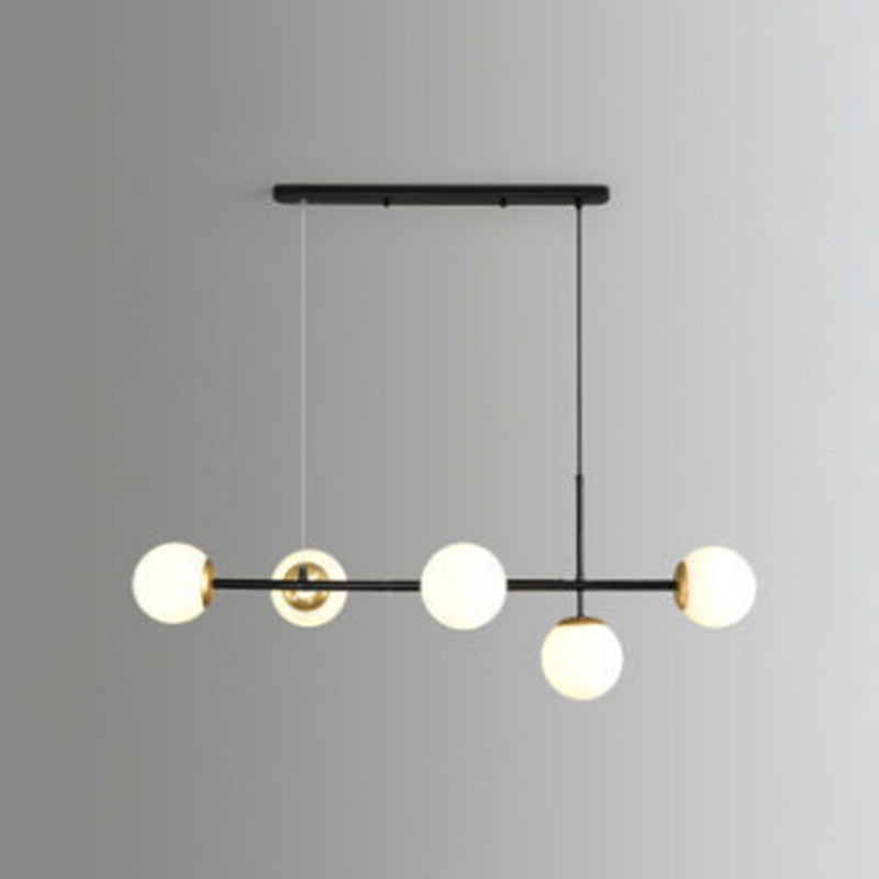 Modern Minimalist Linear Island Ceiling Light Spherical Glass Shade Pendant Light for Dining Table 5 Black Clearhalo 'Ceiling Lights' 'Island Lights' 'Lighting' 2628587