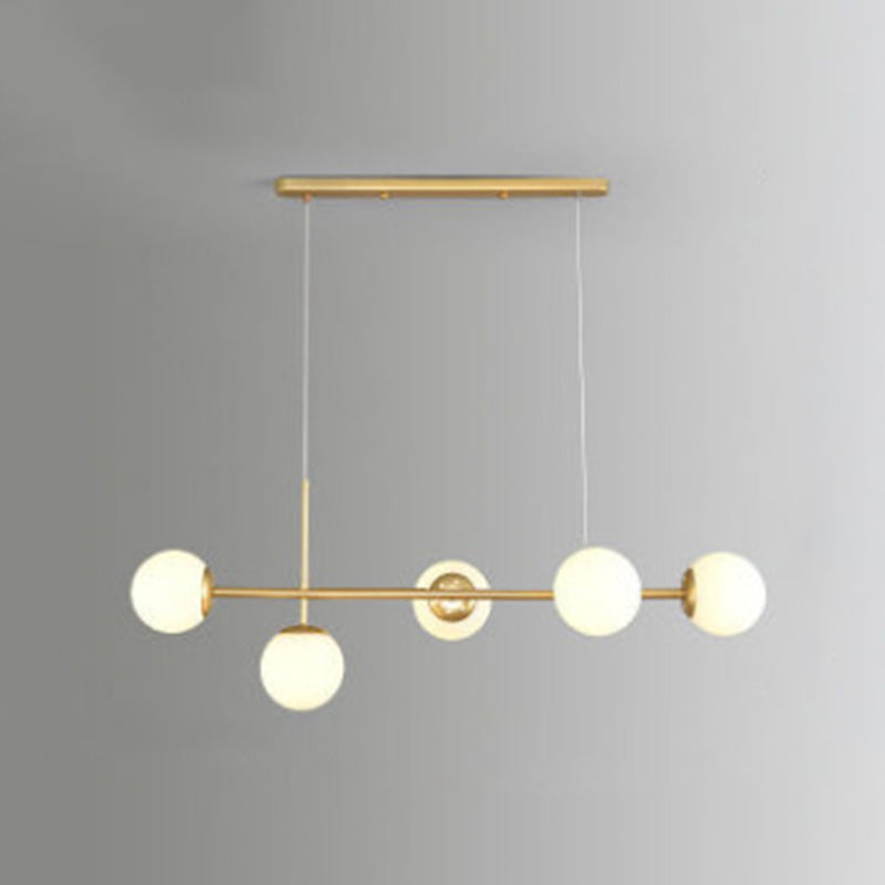 Modern Minimalist Linear Island Ceiling Light Spherical Glass Shade Pendant Light for Dining Table 5 Gold Clearhalo 'Ceiling Lights' 'Island Lights' 'Lighting' 2628589