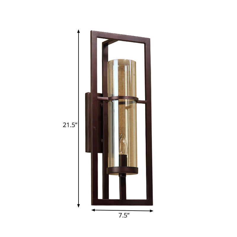 Amber Glass Black Sconce Light Fixture Tube 1-Light Farmhouse Wall Mounted Lighting for Corridor with Metal Frame Clearhalo 'Wall Lamps & Sconces' 'Wall Lights' Lighting' 262859