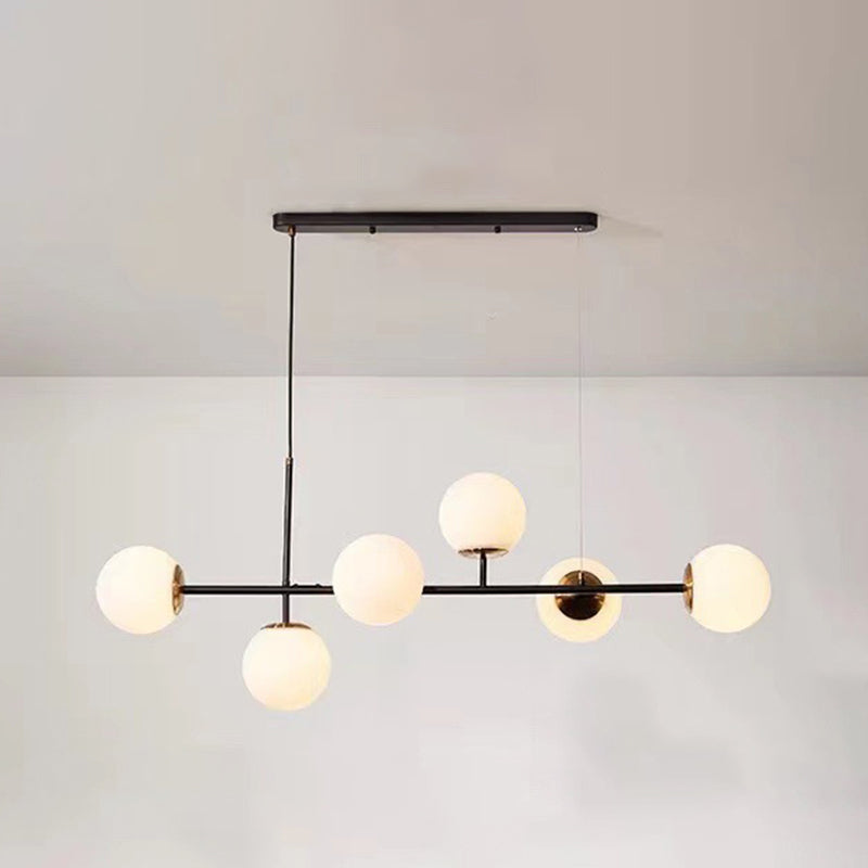 Modern Minimalist Linear Island Ceiling Light Spherical Glass Shade Pendant Light for Dining Table 6 Black Clearhalo 'Ceiling Lights' 'Island Lights' 'Lighting' 2628590