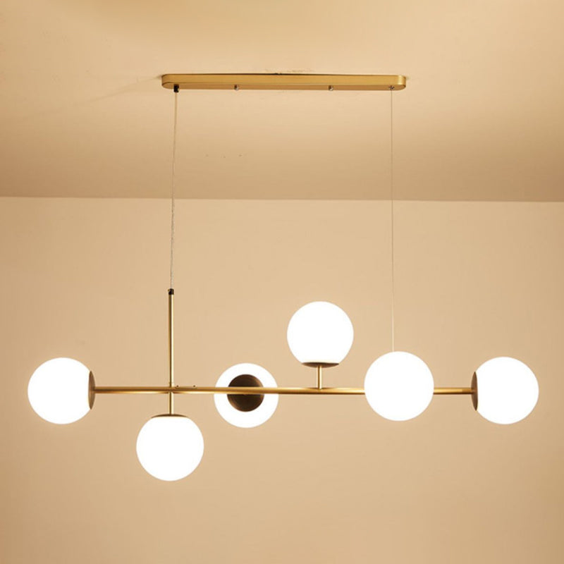 Modern Minimalist Linear Island Ceiling Light Spherical Glass Shade Pendant Light for Dining Table Clearhalo 'Ceiling Lights' 'Island Lights' 'Lighting' 2628591