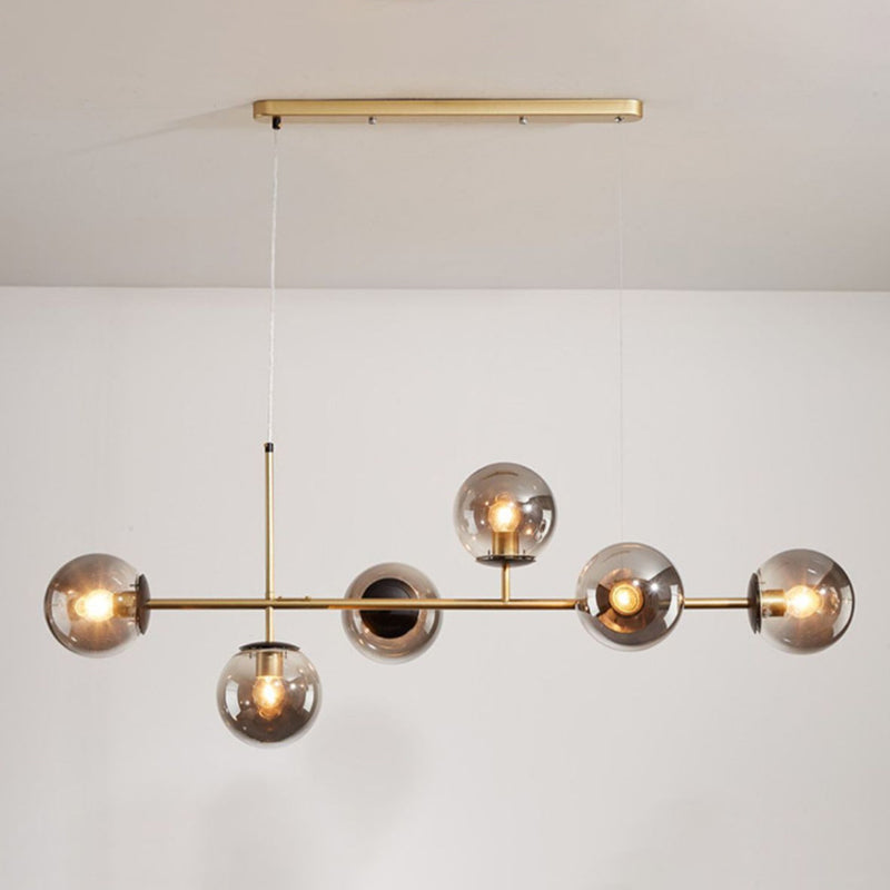 Modern Minimalist Linear Island Ceiling Light Spherical Glass Shade Pendant Light for Dining Table Clearhalo 'Ceiling Lights' 'Island Lights' 'Lighting' 2628592