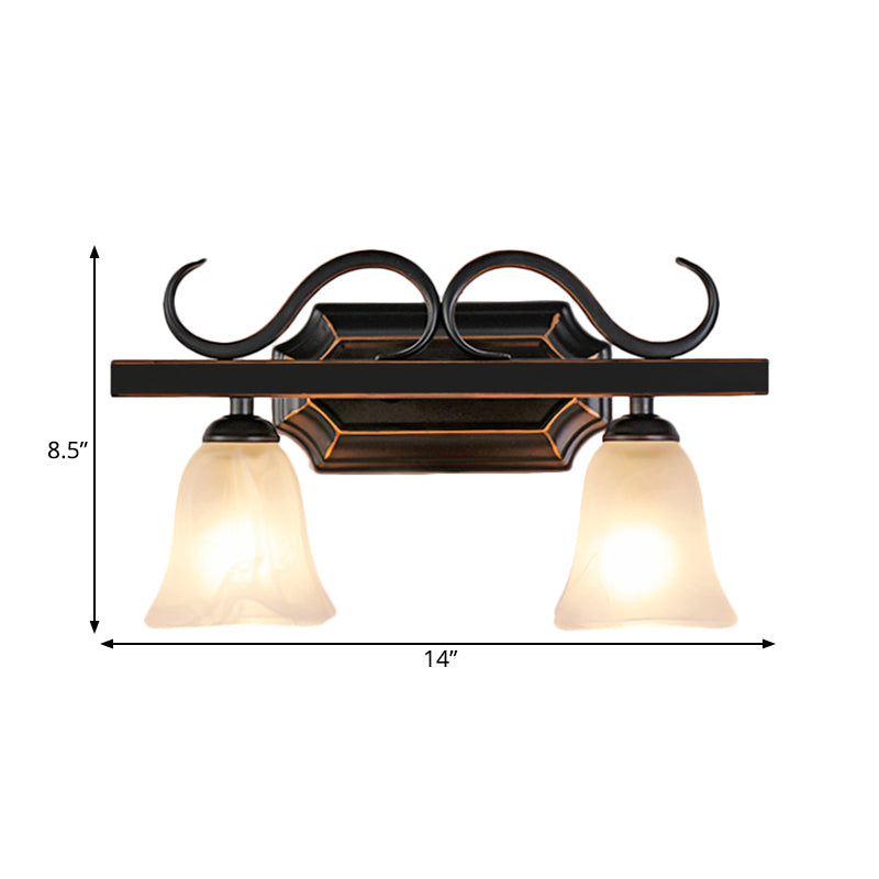 Classic Bell Vanity Lamp 2/3 Lights Frosted Glass Wall Mounted Light in Black for Bathroom Clearhalo 'Vanity Lights' 'Wall Lights' Lighting' 262860