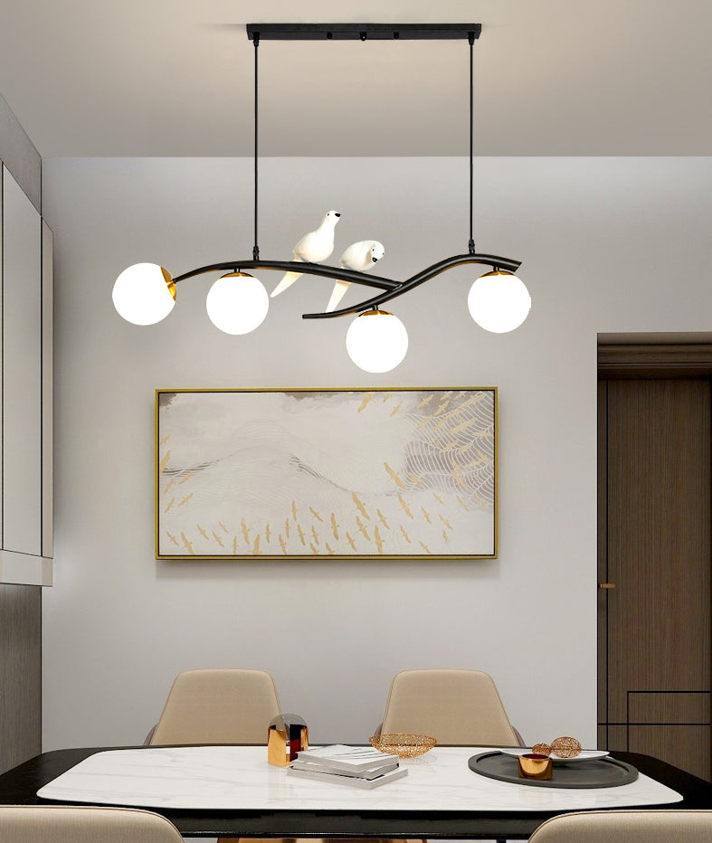 Modern Minimalist Linear Island Ceiling Light Spherical Glass Shade Pendant Light for Dining Table Clearhalo 'Ceiling Lights' 'Island Lights' 'Lighting' 2628604