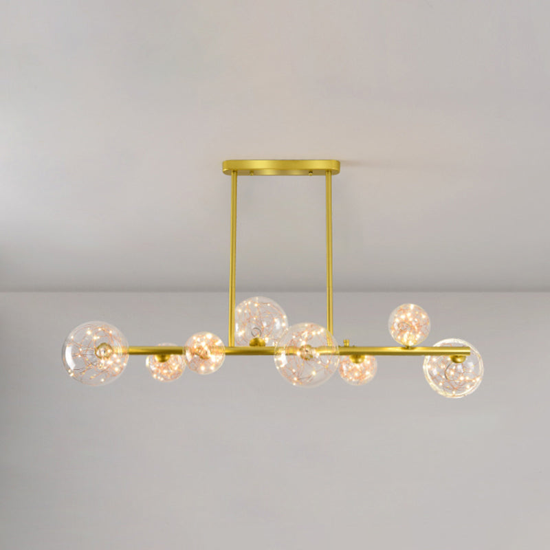 Mid-Century Gold Island Pendant Lighting Spherical Clear Glass Island Ceiling Light for Dining Table 8 Gold Clearhalo 'Ceiling Lights' 'Island Lights' 'Lighting' 2628606