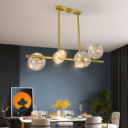 Mid-Century Gold Island Pendant Lighting Spherical Clear Glass Island Ceiling Light for Dining Table 6 Gold Clearhalo 'Ceiling Lights' 'Island Lights' 'Lighting' 2628608