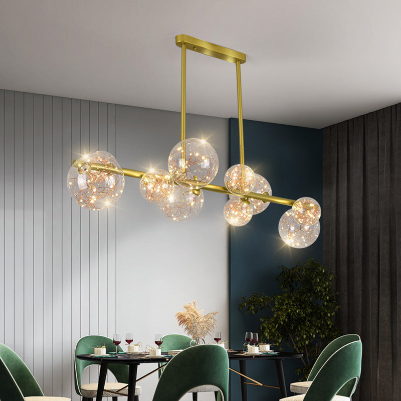 Mid-Century Gold Island Pendant Lighting Spherical Clear Glass Island Ceiling Light for Dining Table 10 Gold Clearhalo 'Ceiling Lights' 'Island Lights' 'Lighting' 2628609