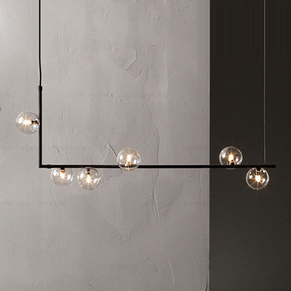 Modern Minimalism Black Linear Island Pendant Lighting Sphere Glass 6 Light Island Ceiling Light for Living Room Black Clearhalo 'Ceiling Lights' 'Island Lights' 'Lighting' 2628615