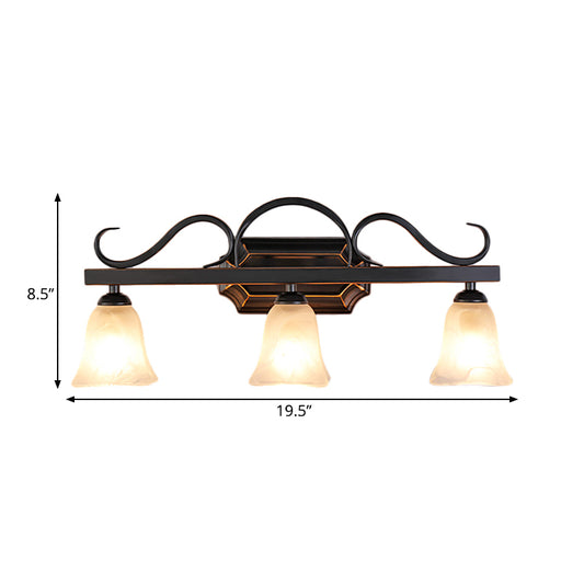 Classic Bell Vanity Lamp 2/3 Lights Frosted Glass Wall Mounted Light in Black for Bathroom Clearhalo 'Vanity Lights' 'Wall Lights' Lighting' 262861